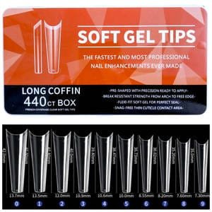 Soft Gel Tips Acrylic Long Coffin - 440ct Box